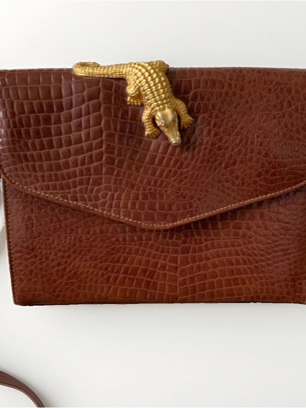Rare Vintage 1990’s Croc-embossed bag w Gold Crocodile Retro Glam Mob Wife